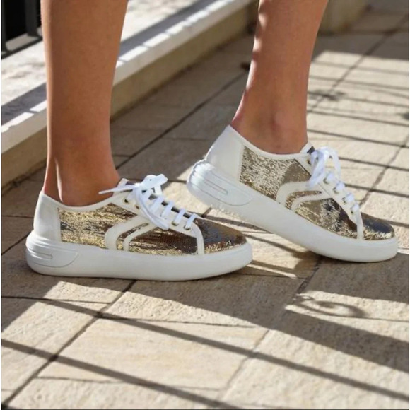 Geox Shoes - Geox Gold Sequin Tennis Shoes Size 7